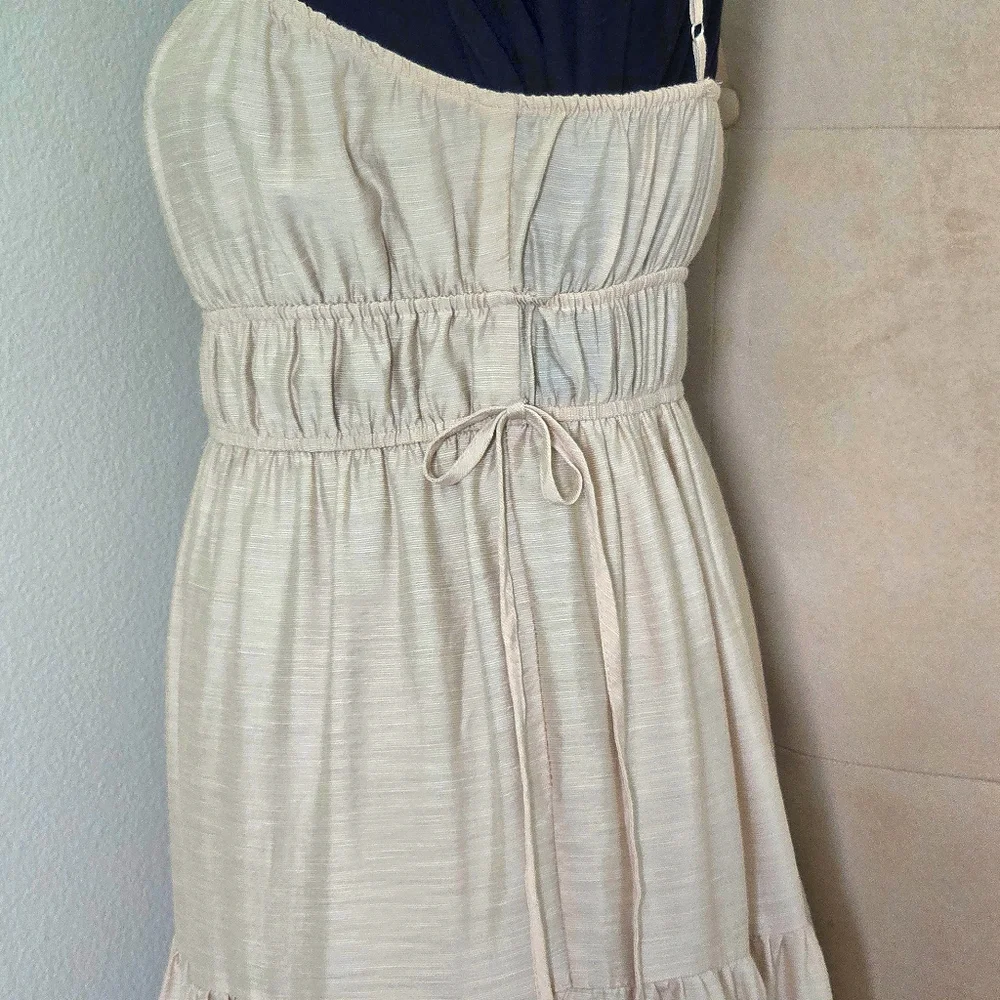 Blu Pepper-Boho Smocked Tiered Maxi Sundress, Champagne, Lined Adjustable Straps - Picture 4 of 10